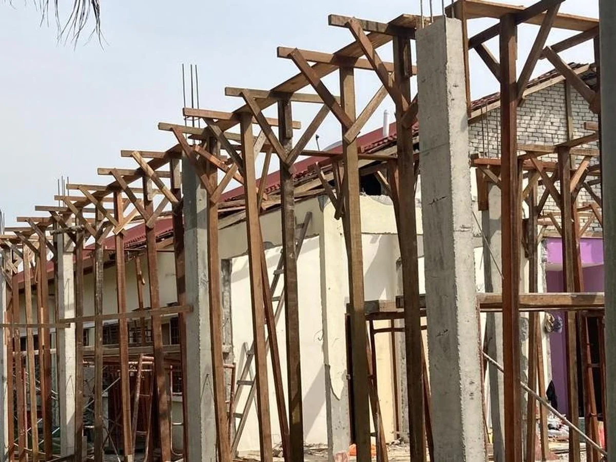 Timber formwork and structural framing on site
